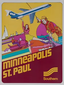 SOUTHERN AIRWAYS POSTER Minneapolis St Paul 1970er ORIGINAL VINTAGE REISE DELTA - Bild 1 von 2