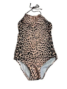 Ekouaer Leoprint Pink & Schwarz High Neckholder Rückenfrei Badeanzug XS Neu mit Etikett - Bild 1 von 6