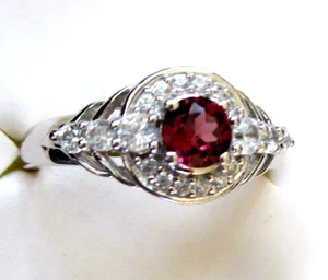 Wein Granat & weißer Zirkon Ring / Größe 5 / 925 Sterling Silber, 1,25ct - Bild 1 von 5