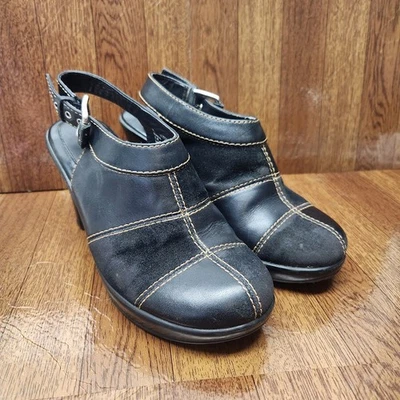 Zuecos Tommy Hilfiger para mujer 7M 3,5 pulgadas tacón mármol cuero negro Foto 1 de 4