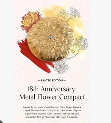 Besame Cosmetics 18th Anniversary Metal Flower Compact LIMITED ED. With Powder - Image 1 of 4