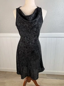Vtg 90s Cowl Neck Mini Dress Sz 10 Medium Brocade Black Y2K Witchy Dark Romantic - Picture 1 of 13