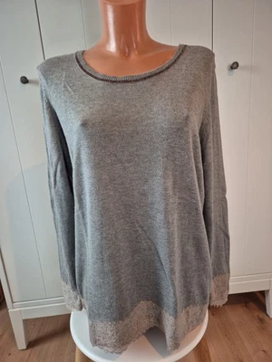 Damenpullover Von Alba Moda, Grau mit Taupe-farbener Spitze,  Gr. 40 - Bild 1 von 3