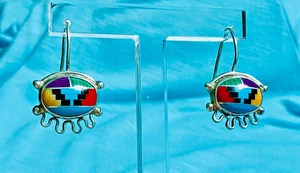 SOUTHWESTERN 🌵STERLINGSILBER OHRRINGE MIT MEHREREN EDELSTEINEN-INLAY - Bild 1 von 4