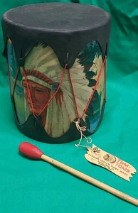 Big Chief Tom -Tom’s souvenir Drum w/ Stick Genuine Indian Hand Made Rochester - Picture 1 of 9