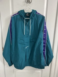 Vintage 90s Nike Center Swoosh Color Blocked Aqua Berry Purple Anorak Jacket XL - Picture 1 of 3