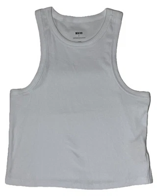 Maeve Tank Top White Ribbed Knit Racerback Cropped Size Large  - Image 1 of 4