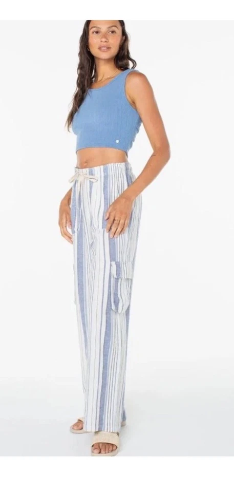 Roxy Women's Striped Cargo Pockets Pants Blue Size XS