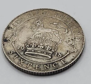 Great Britain 1918 6 Pence/Sixpence World (.925) Silver Coin - FREE SHIPPING! - Picture 1 of 2