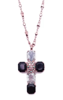 Collar Colgante Mariana Rocky Road Oro Rosa Negro Leopardo de las Nieves Cruz 1149 NUEVO Foto 1 de 3