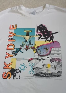 Vintage 1990 Skydiving Skydive Art T-Shirt Large White Caledonian Graphics - Picture 1 of 4
