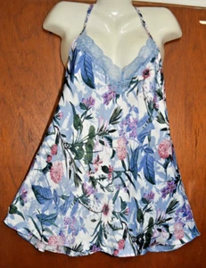 NWT Aqua Satin Chemise Nightie Lace V Front XL Xlarge In Bloom Jonquil Floral - Picture 1 of 8