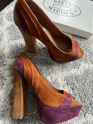 Steve Madden Y2K Chunky 5.5 英寸高跟鞋厚底鞋 复古 棕色 GAYLE US 7.5 — 第 1/4 张图片
