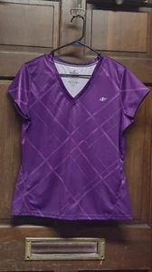 NORDIC TRACK Women's Dark Purple Striped Activewear Short Sleeve Shirt Size L - Picture 1 of 5