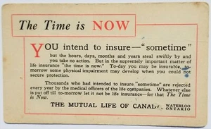 Mutual Life of Canada The Time is Now Waterloo Ontario Advert Ink Blotter E1B # - Imagen 1 de 2