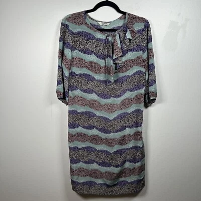 TUCKER шелк синий фиолетовый абстрактные полоски 3/4 рукав миди платье средний - Изображение 1 из 4