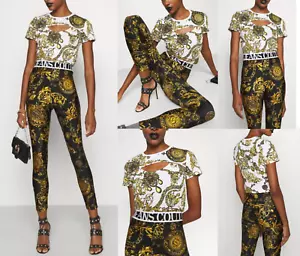 Versace Jeans Couture Cropped Tee Baroque Jewelry Logo T-shirt Blouse XS - Picture 1 of 22