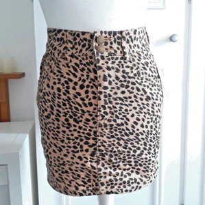 Billabong leopard print brown cotton short high waist skirt Sz UK 8 W26 NEW - Picture 1 of 8