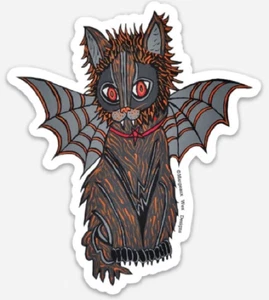 Juego de 2 pegatinas góticas de murciélago gato horror gatito gótico mascota familiar bruja de Salem - Imagen 1 de 1