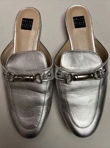 Zapatos Pippa Slides Casa Blanca Mercado Negro Plateados Metálicos Talla 6.5 Hebilla Acento - Imagen 1 de 11