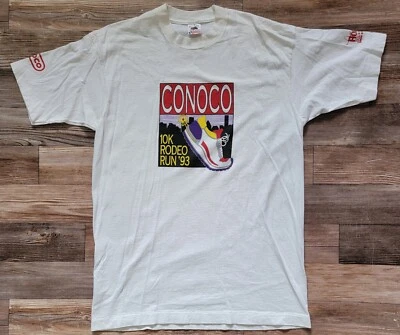 Camiseta De Colección CONOCO 10K Rodeo Run Marathon Houston, Texas 1993 Talla L EE. UU. Blanca Foto 1 de 4