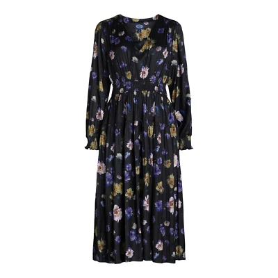 2X Scoop Women's V Neck Plissé Midi Dress Plus Size Black Floral New Foto 1 de 4