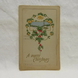 POSTCARD EMBOSSED ''A MERRY CHRISTMAS'' POSTMARKED 1913 - Picture 1 of 2