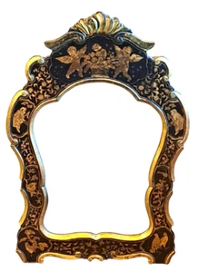 Antique Black Mirror Lacquer Painted Italian Chinoiserie - Cherubs Figures - Picture 1 of 8