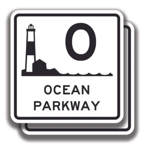 NEW YORK OCEAN PARKWAY STICKER 2 Decals Road Sign Bogo Highway Car Bumper - Picture 1 of 1