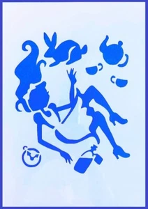 A5 Flexible Stencil *ALICE IN WONDERLAND* Rabbit Tea Party Clock Falling Crafts - Picture 1 of 1