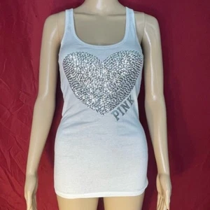 Vintage Y2K Victoria’s Secret klassisches geripptes Tanktop PINK Pailletten Herz Medium - Bild 1 von 8