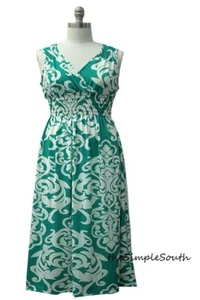 NWT JON & ANNA Green Damask Criss Cross Smocked Shoulders Waist Jersey Dress 1X - Picture 1 of 5