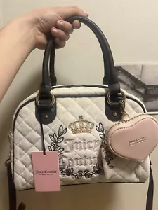 Juicy Couture White Heritage Quilted Velour Bowler Handbag Pretty Find - Picture 1 of 13