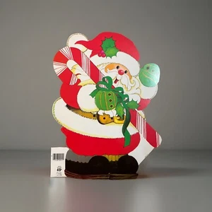 Colgante de pared troquelado de doble cara de Papá Noel agitando con bastón de caramelo Eureka vintage - Imagen 1 de 6