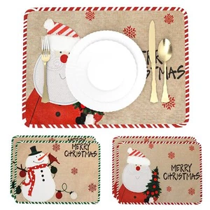 Christmas Placemats Set Of 4 Burlap Linen Kitchen Place Mats With Snowflake Sant - Picture 1 of 9