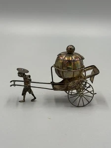 Antique Early 20th c. Chinese Silver Rickshaw Ornament Figurines 4'' signed - Picture 1 of 13