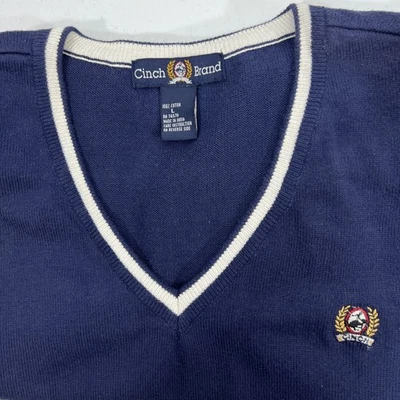 Chaleco Suéter Cinch 100% Algodón Vaquero Azul Cuello en V Talla Grande Foto 1 de 4