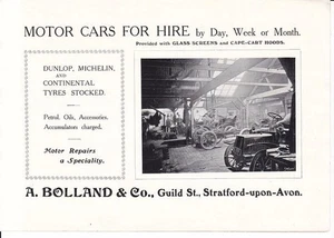 1908 Bolland Motor Cars For Hire Print-Ad / Stratford-upon-Avon England - Picture 1 of 1