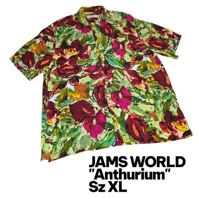 JAMS WORLD ANTHURIUM Sz XL AOP Floral Pocket Button Up Hawaii Vacation S/S Shirt - Image 1 of 4