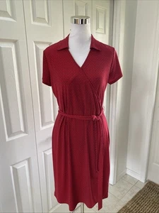 346 Brooks Brothers Red & Black Faux Wrap Stretch Belted Dress M Mint! - Picture 1 of 10