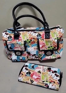 Disney Parks Purse Disneyland World Bag Collage Mickey Figaro Bambi W/wallet - Picture 1 of 9