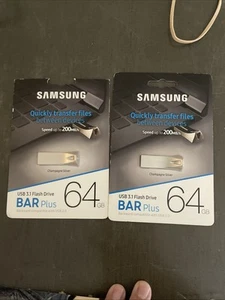 Set 2 Samsung 64GB BAR Plus USB 3.1.Stick Flash Drive MUF-64BE3 USB 3.0 USB 2.0 - Afbeelding 1 van 3