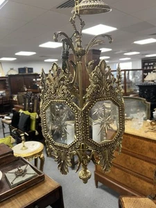 Large Antique Style French Brass & Glass Hall Porch Ceiling Lantern H:52 W:28cm - Picture 1 of 9