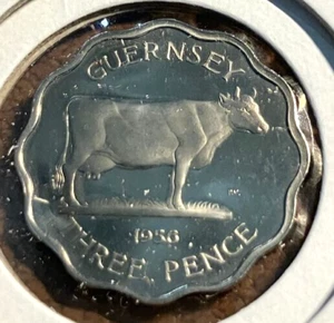 Elfe Guernsey Guernesey 3 Pence 1956 PP Kuh nur 4.200 geprägt - Bild 1 von 2