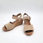 UGG 7.5 Espadrille Sandals Cork Wedge Heels Tan Suede Leather Platform Casual