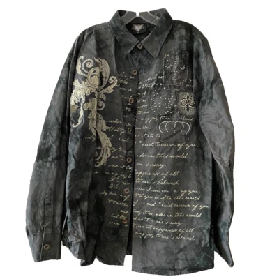 hama shirt size XL grey studded embellished cotton long sleeve dress shirt - Image 1 of 4