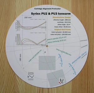 Syrinx PU2 & PU3 Custom Designed Tonearm Cartridge Stylus Alignment Protractor - Picture 1 of 7