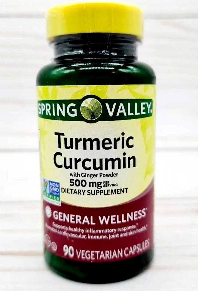 SPRING VALLEY Turmeric Curcumin 500 mg 90 Veg Capsules 50 MG GINGER Powder 2/24