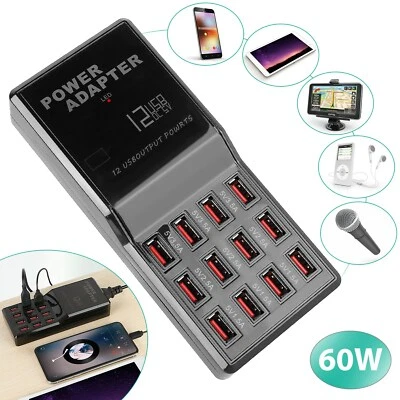 Multi 12 Port USB Charging Station Hub Wall Desktop Cell Phone Charger Organizer - Image 1 of 4