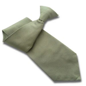Pale Green Mens Silk Clip On Tie Clipper Check Weave - Picture 1 of 6